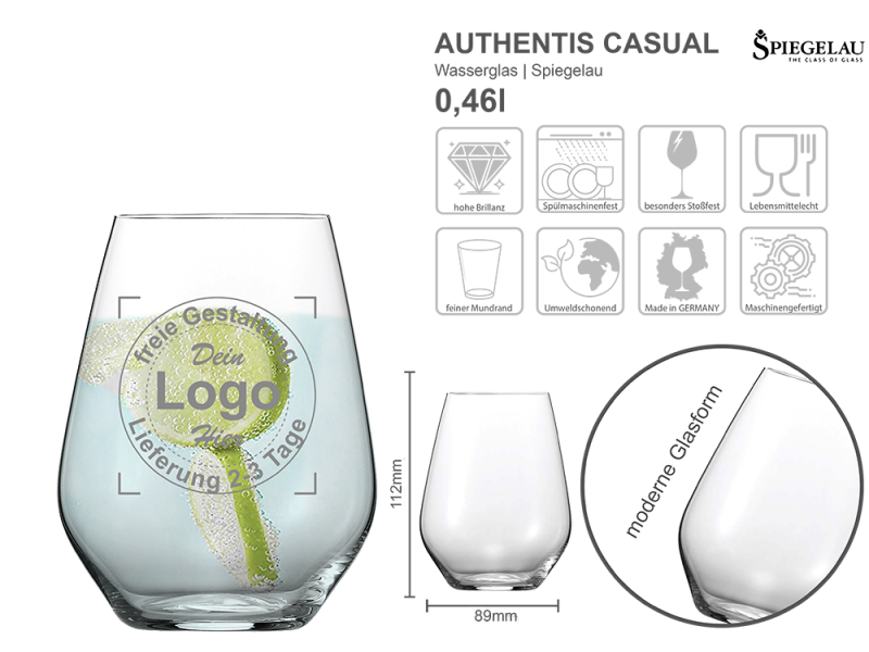 Wasserglas Authentis Casual mit mehreren Angaben vom Glas