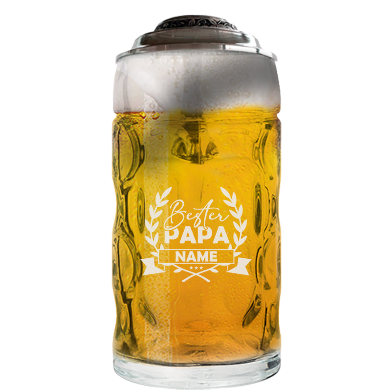 Bier Krug 0,5 mit Zinndeckel Liter mit Vatertags Gravur