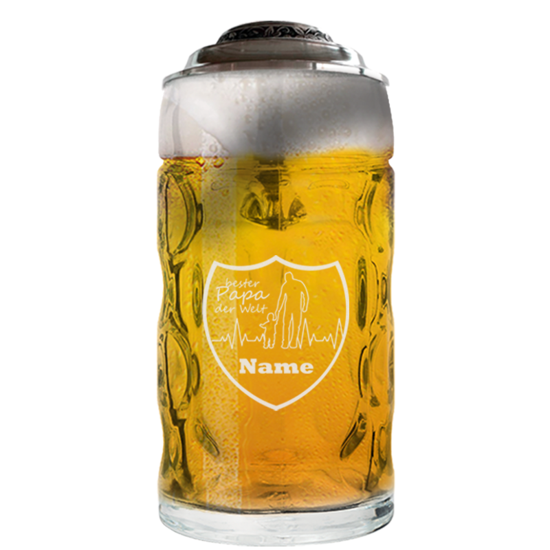 Bier Krug 0,5 mit Zinndeckel Liter mit Vatertags Gravur