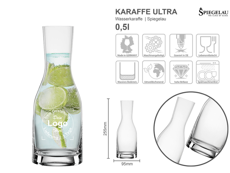 Wasserkaraffe Ultra mit mehreren Angaben vom Glas