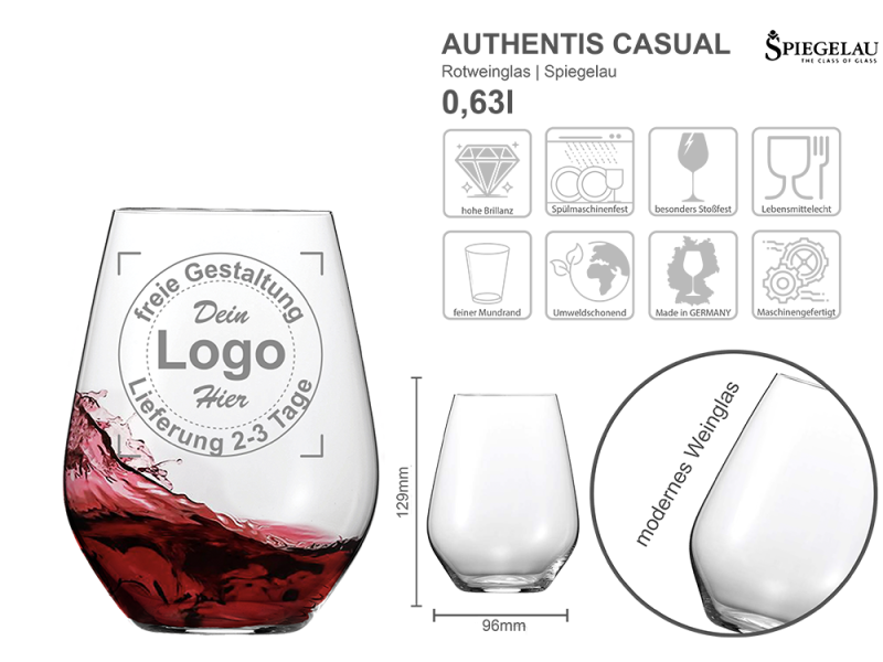 Rotweinglas Authentis Casual mit mehreren Angaben vom Glas