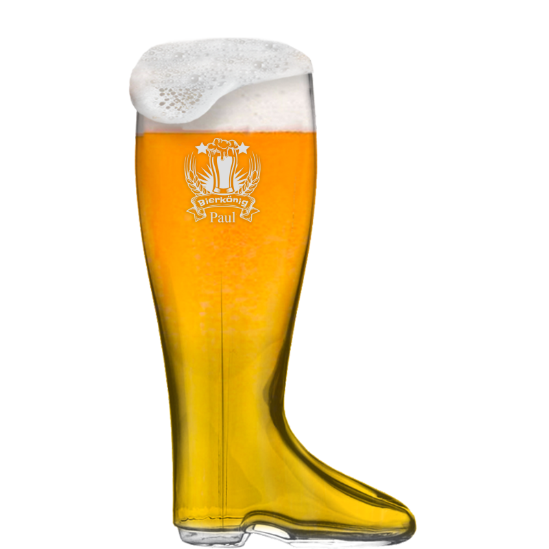 Befüllter Bierstiefel 2 Liter mit persönlicher Gravur