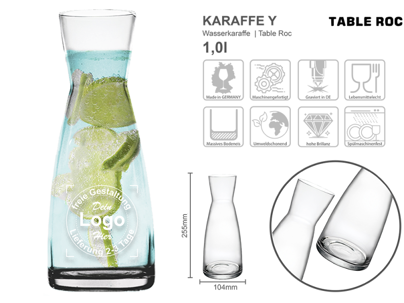 Karaffe Y mit mehreren Angaben vom Glas