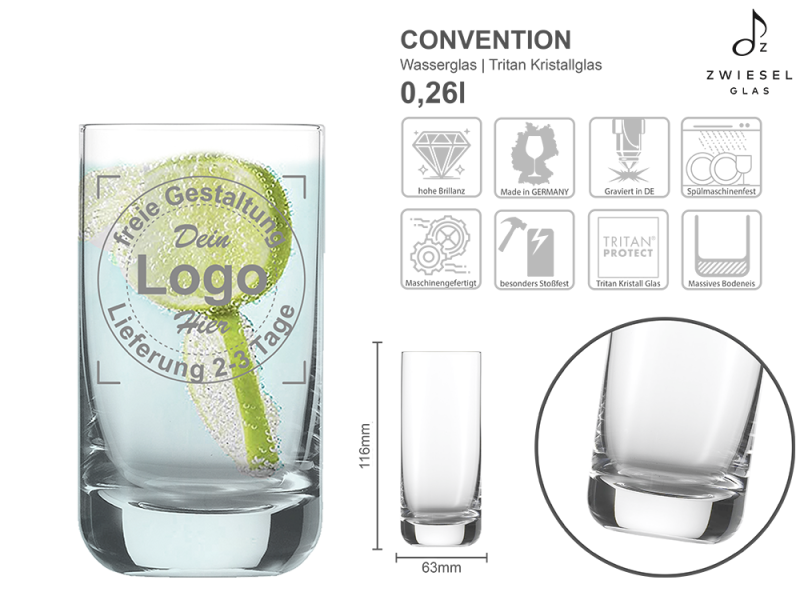 Wasserglas Convention mit mehreren Angaben vom Glas