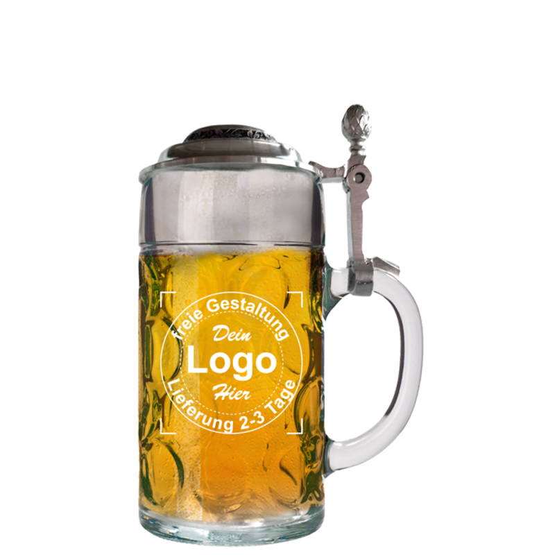 Bier Krug 0,5 mit Zinndeckel Liter mit individueller Gravur