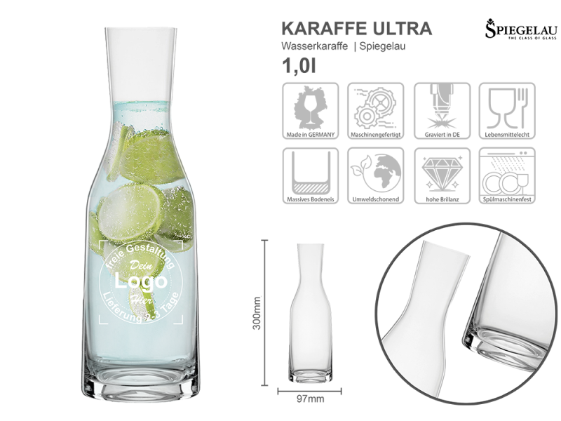 Wasserkaraffe Ultra mit mehreren Angaben vom Glas