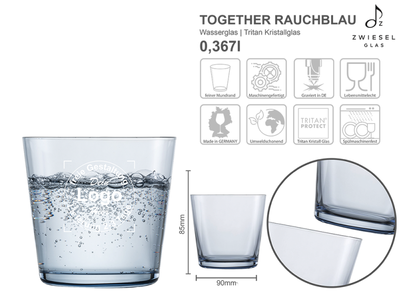 Wasserglas Together Rauchblau mit mehreren Angaben vom Glas