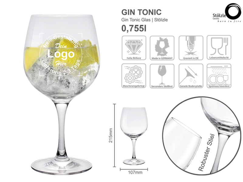 Longdrink Glas Gin Tonic von Stölzle mit mehreren Angaben vom Glas