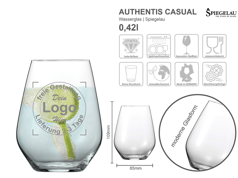 Wasserglas Authentis Casual mit mehreren Angaben vom Glas