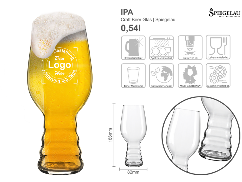 Craftbeerglas IPA mit mehreren Angaben vom Glas