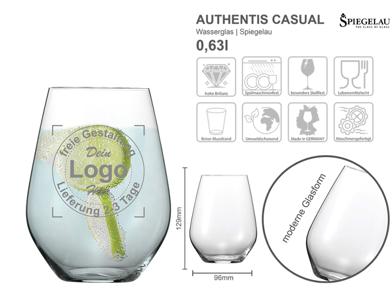 Wasserglas Authentis Casual mit mehreren Angaben vom Glas