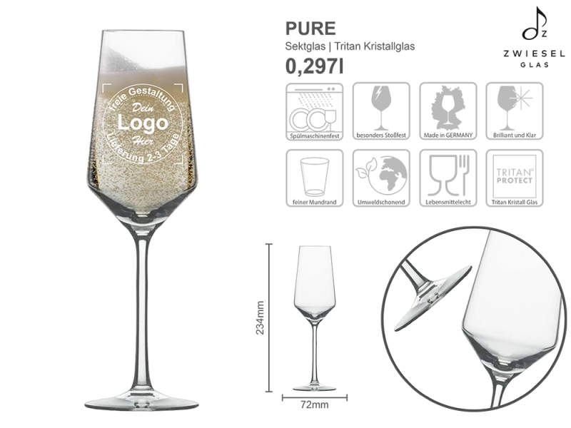 Sekt Pure mit mehreren Angaben vom Glas