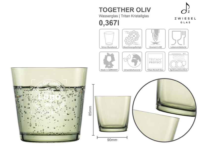 Wasserglas Together Oliv mit mehreren Angaben vom Glas