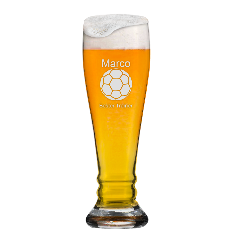 Befülltes Beer Bavaria Glas mit persönlicher Gravur