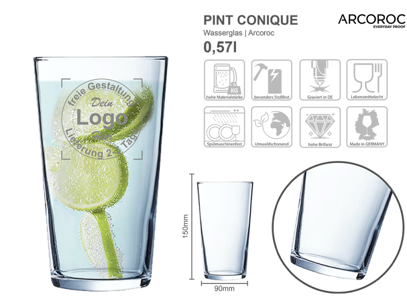 Pint Conique Wasserbecher mit mehreren Angaben vom Glas