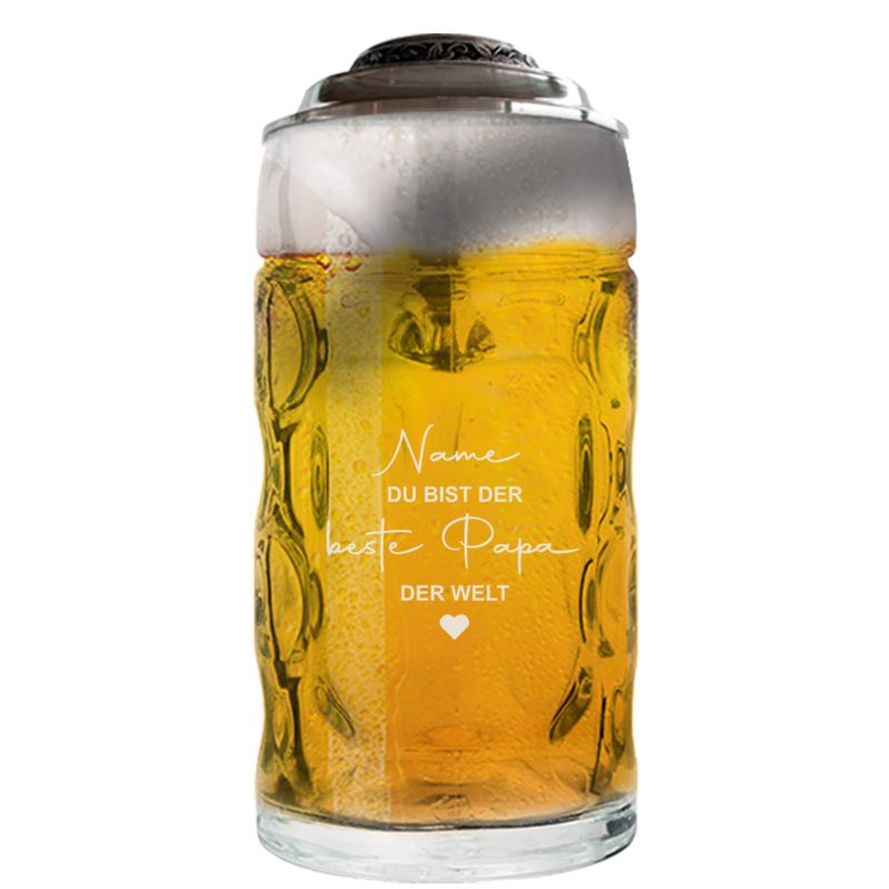 Bier Krug 0,5 mit Zinndeckel Liter mit Vatertags Gravur